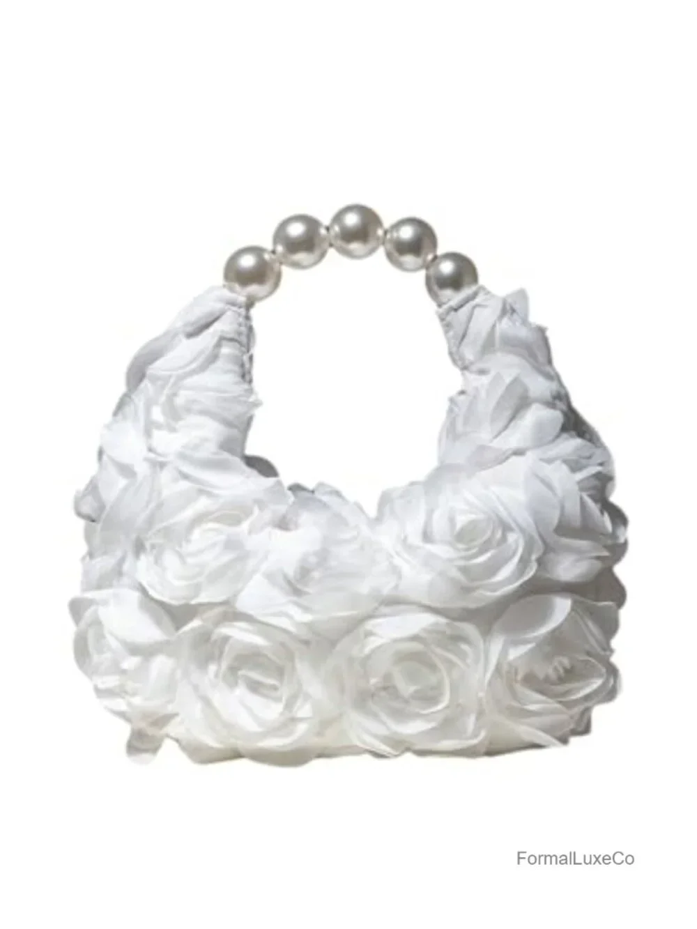 Elegant 3D Floral Pearl Top Handle Clutch Purse with Zipper for Wedding Party